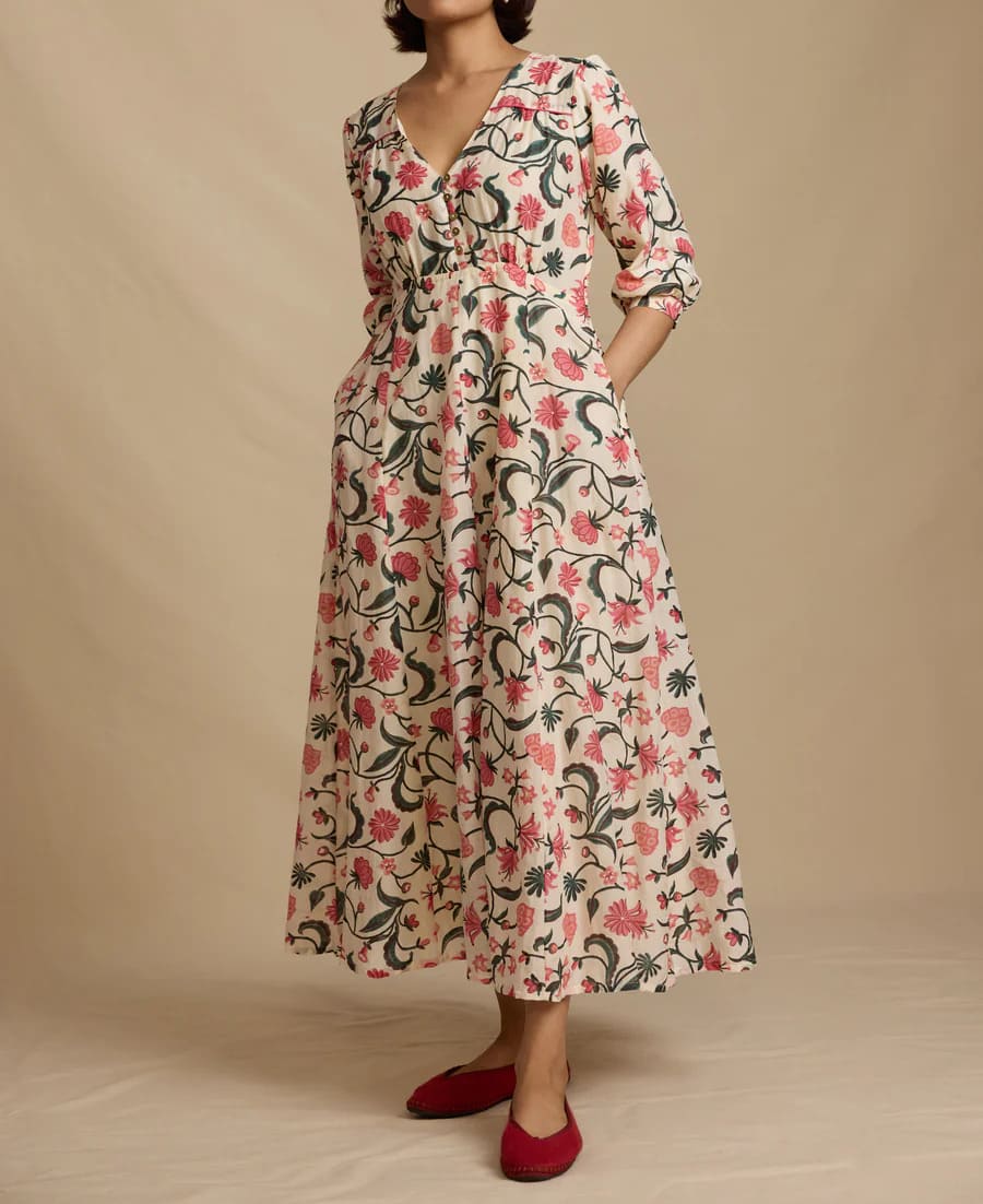 Elegant Green Leaf Print Dress