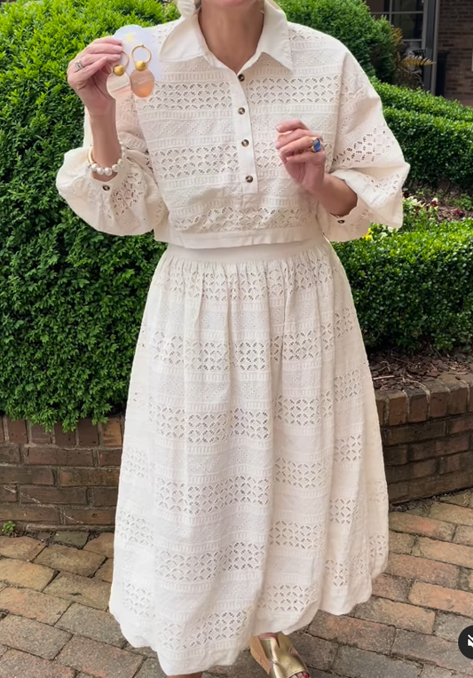 Elegant Cutout Top Skirt Two Piece Set