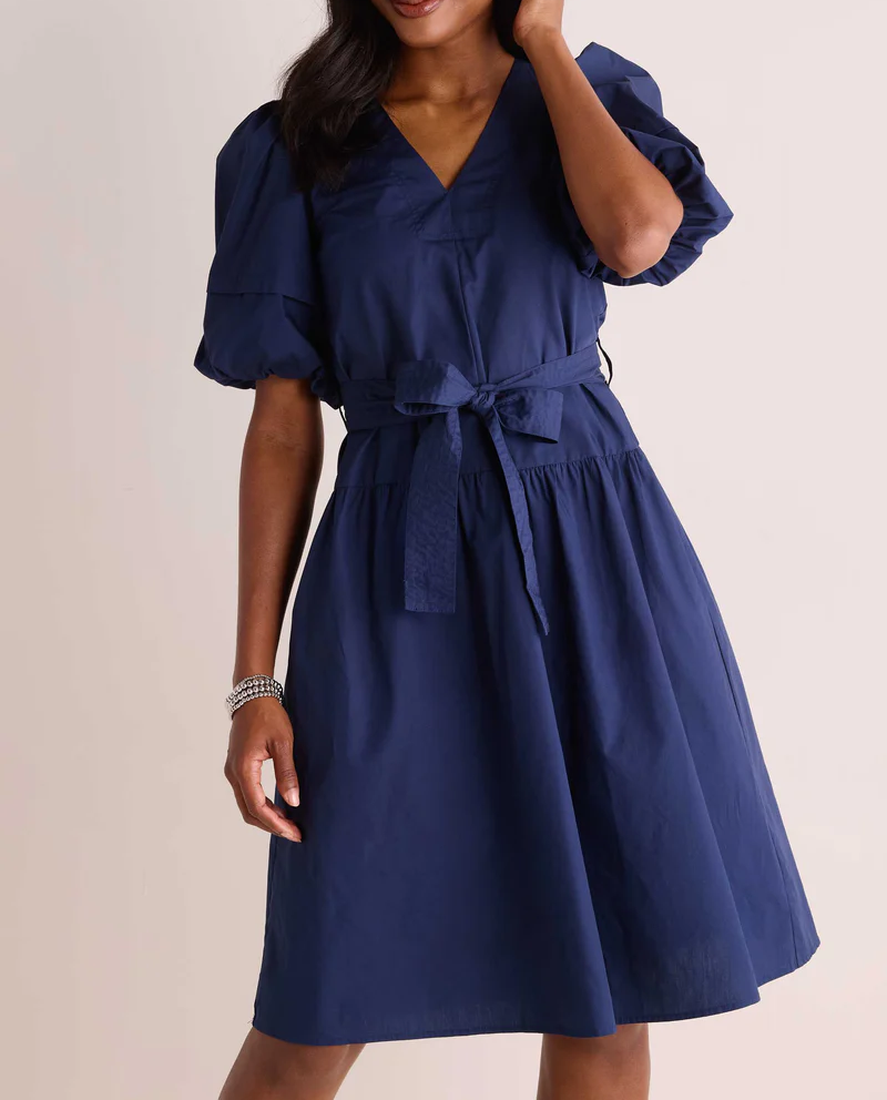Bow Tie Shirt Dress - Navy