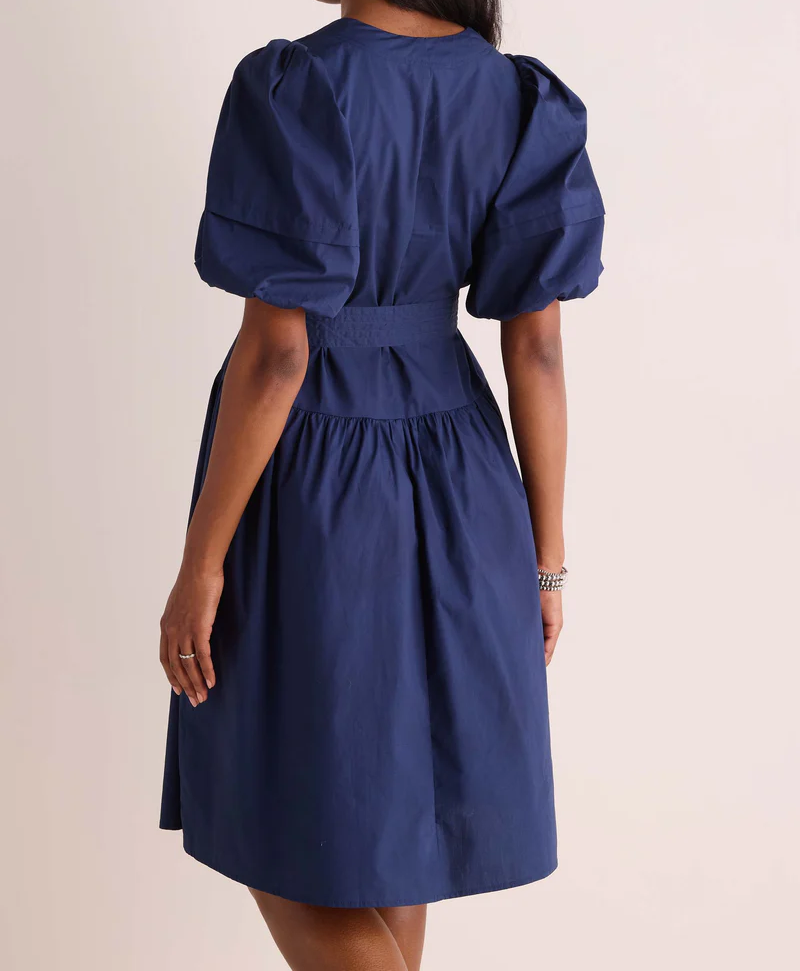 Bow Tie Shirt Dress - Navy