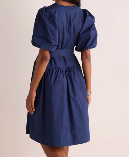 Bow Tie Shirt Dress - Navy