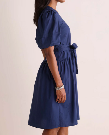 Bow Tie Shirt Dress - Navy