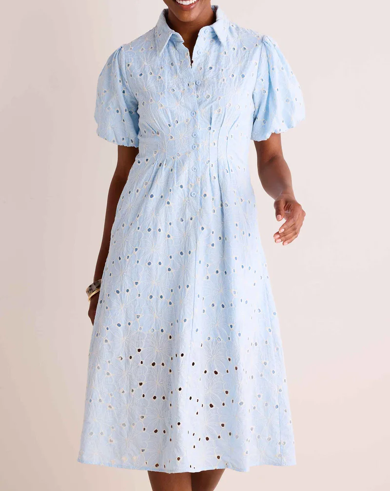 Bubble Sleeve Floral Cutout Waist Dress
