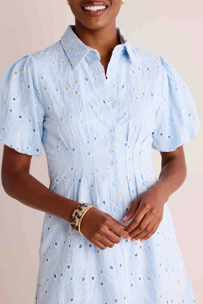Bubble Sleeve Floral Cutout Waist Dress