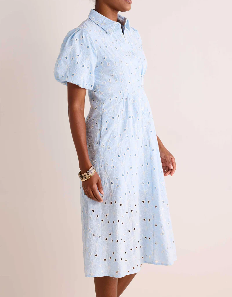 Bubble Sleeve Floral Cutout Waist Dress