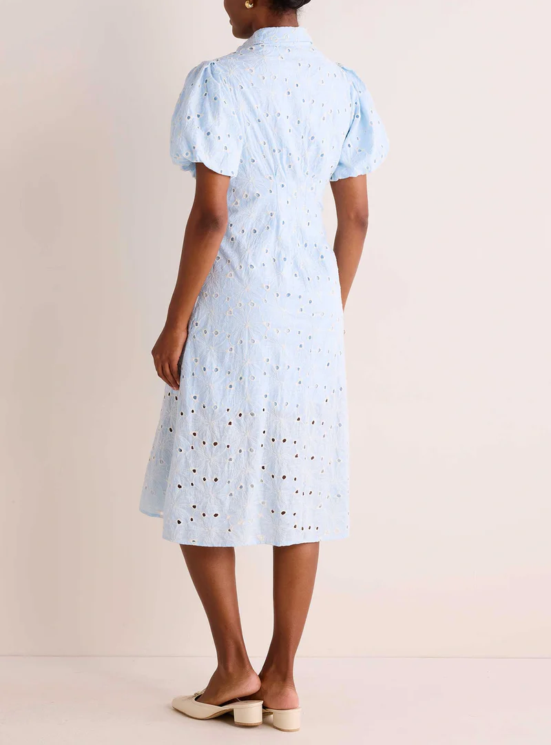 Bubble Sleeve Floral Cutout Waist Dress