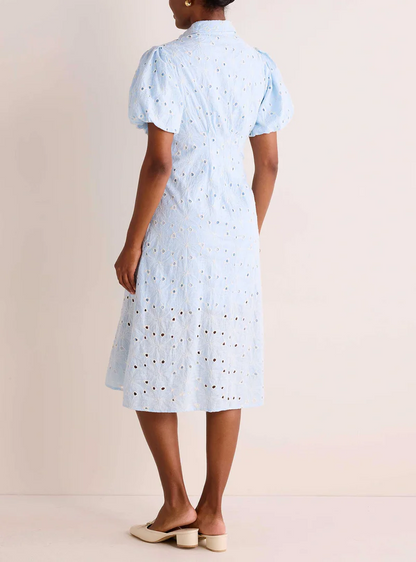 Bubble Sleeve Floral Cutout Waist Dress