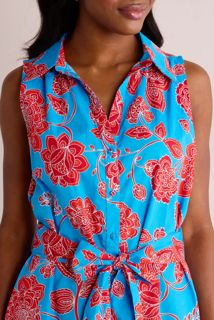 Elegant V-Neck Printed Sleeveless Removable Belt Dress