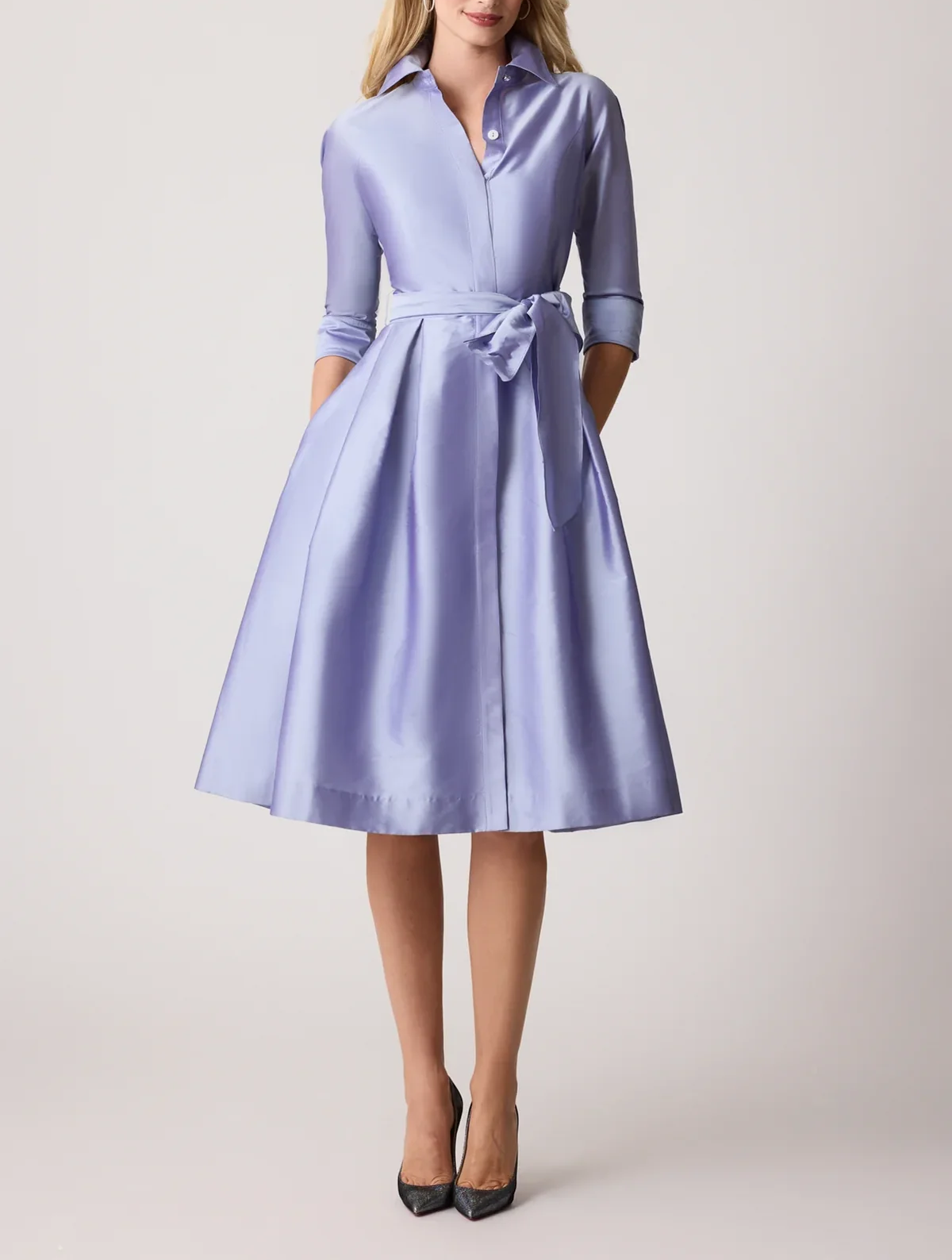 Removable Belt Sleeve Midi Dress