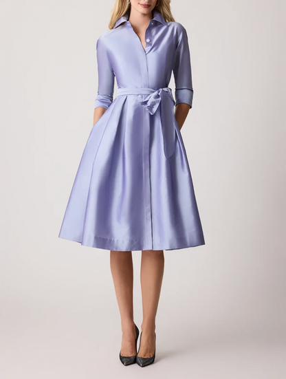 Removable Belt Sleeve Midi Dress