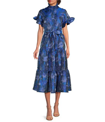 Blue Short Sleeve Midi Dress