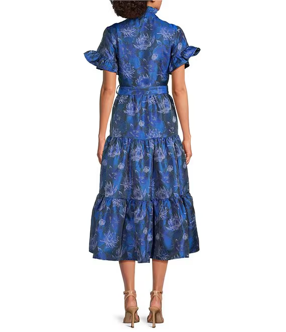 Blue Short Sleeve Midi Dress