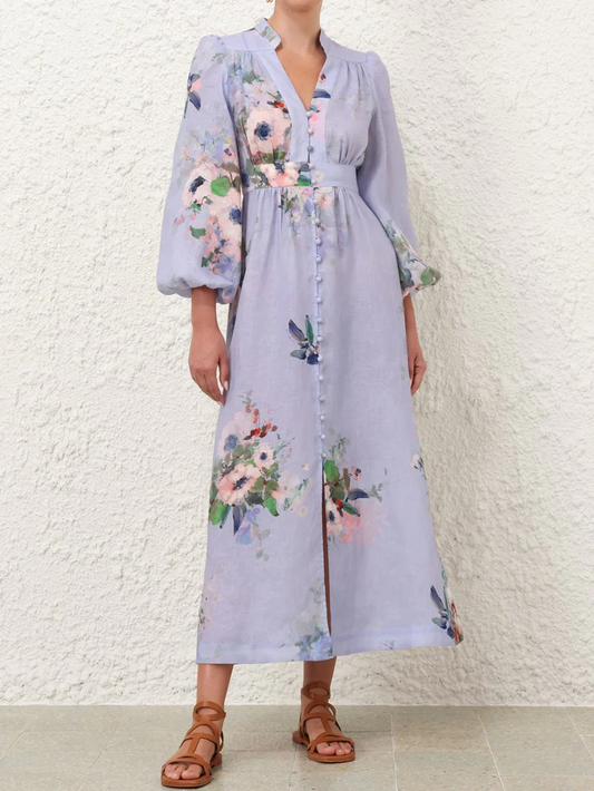 Linen Rendering Printed Dress