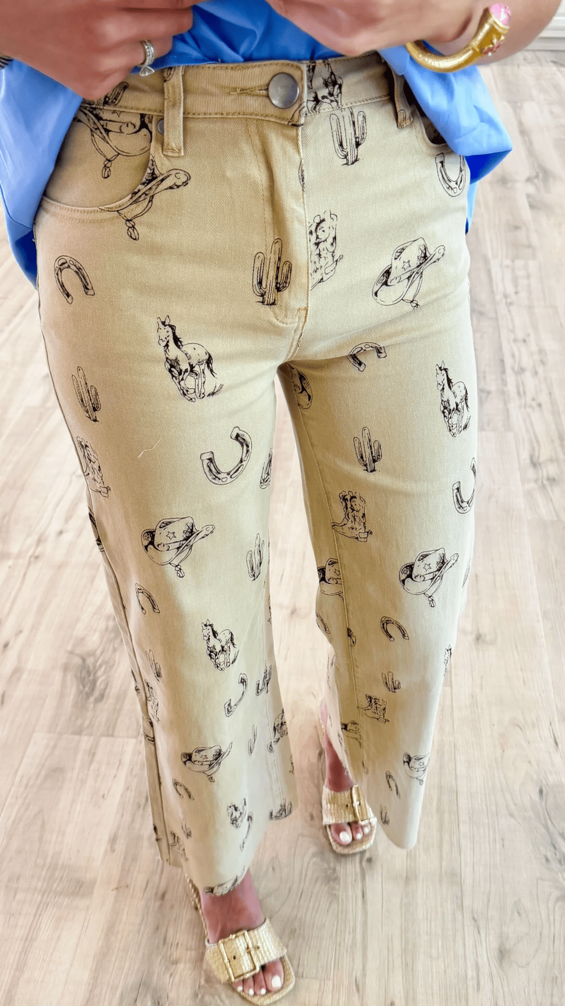 Khaki / White Cowboy Print Pants