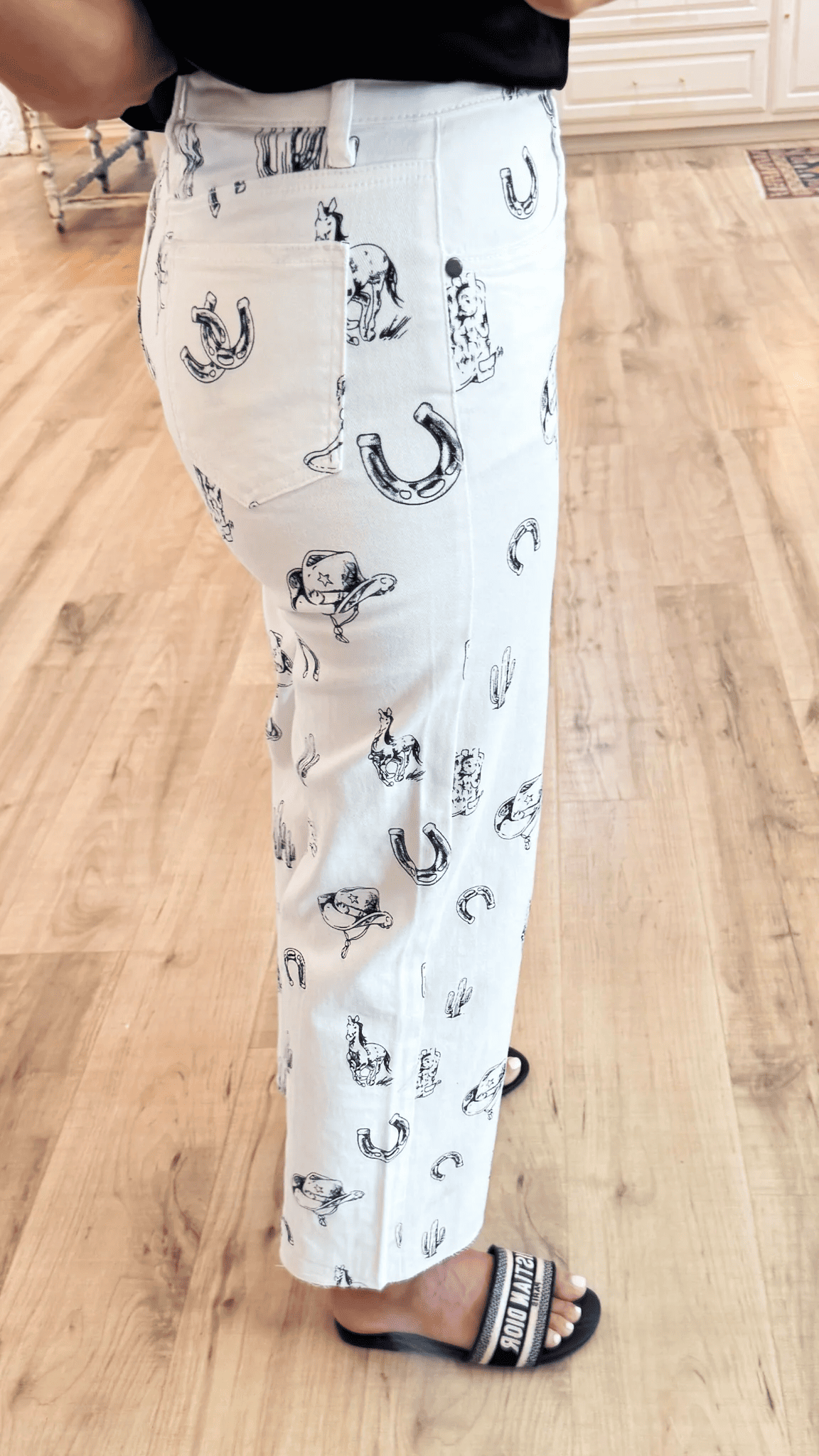 Khaki / White Cowboy Print Pants