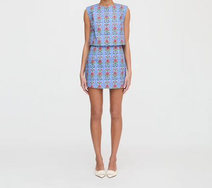 Blue Printed Top Skirt Two Piece Set