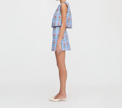 Blue Printed Top Skirt Two Piece Set