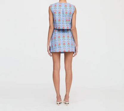 Blue Printed Top Skirt Two Piece Set