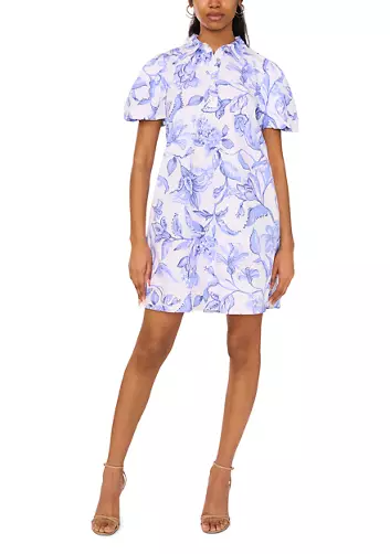 Puff Sleeve Collar Printed Dress
