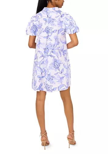 Puff Sleeve Collar Printed Dress