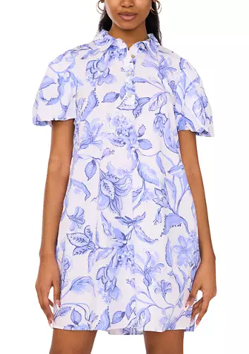 Puff Sleeve Collar Printed Dress