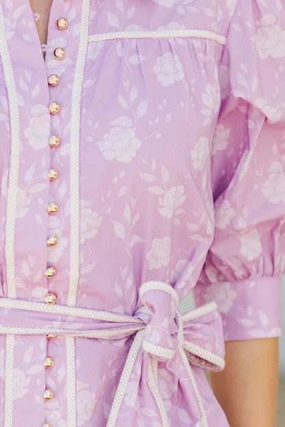 Gather Round Navy/pink Printed Toile Dress