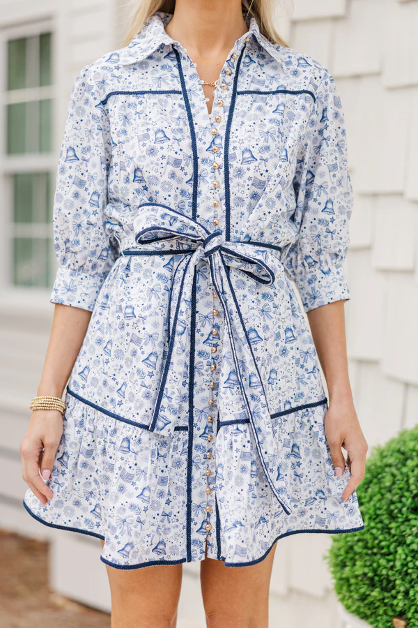 Gather Round Navy/pink Printed Toile Dress