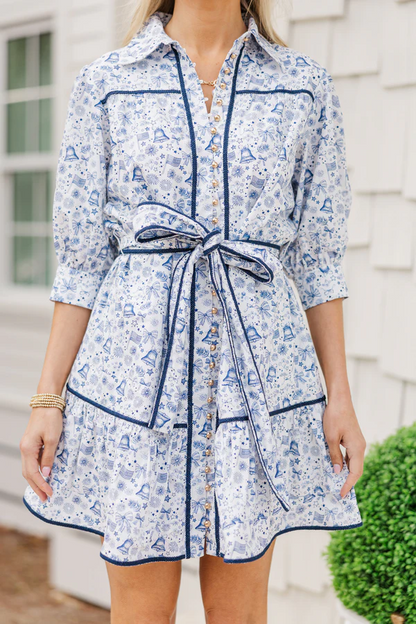 Gather Round Navy/pink Printed Toile Dress