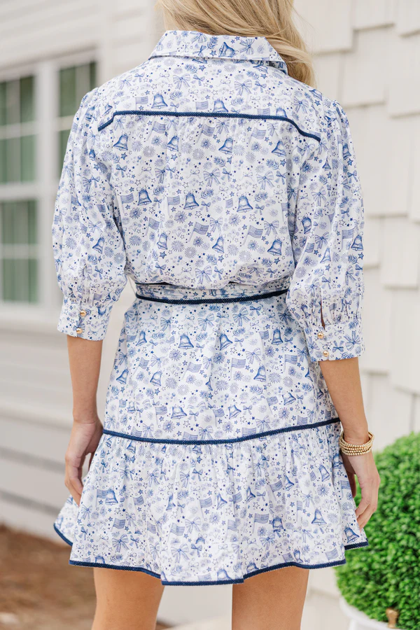 Gather Round Navy/pink Printed Toile Dress