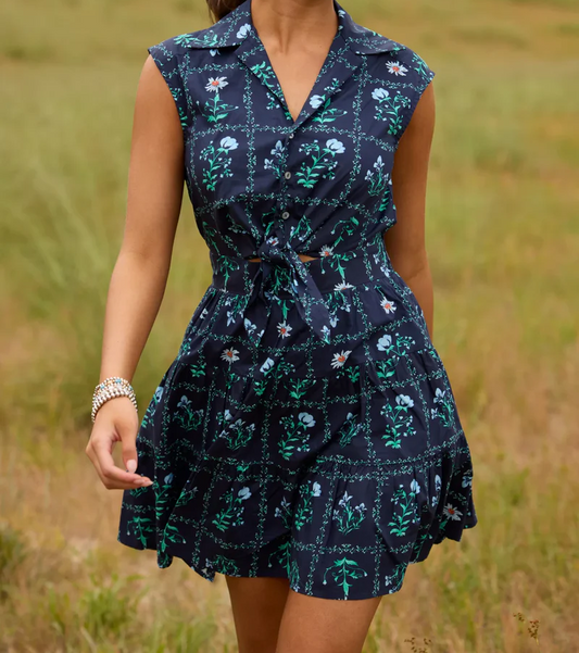 Navy Blue Printed Dress