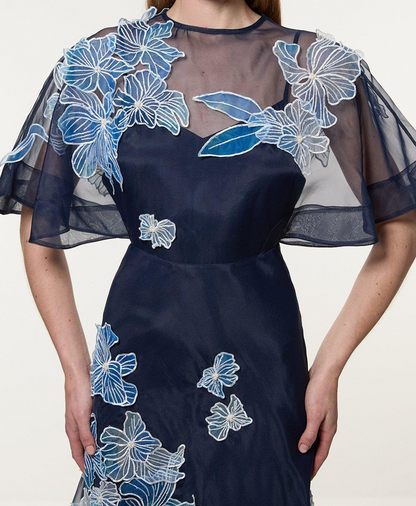 Floral Applique Organdie Woven Maxi Dress
