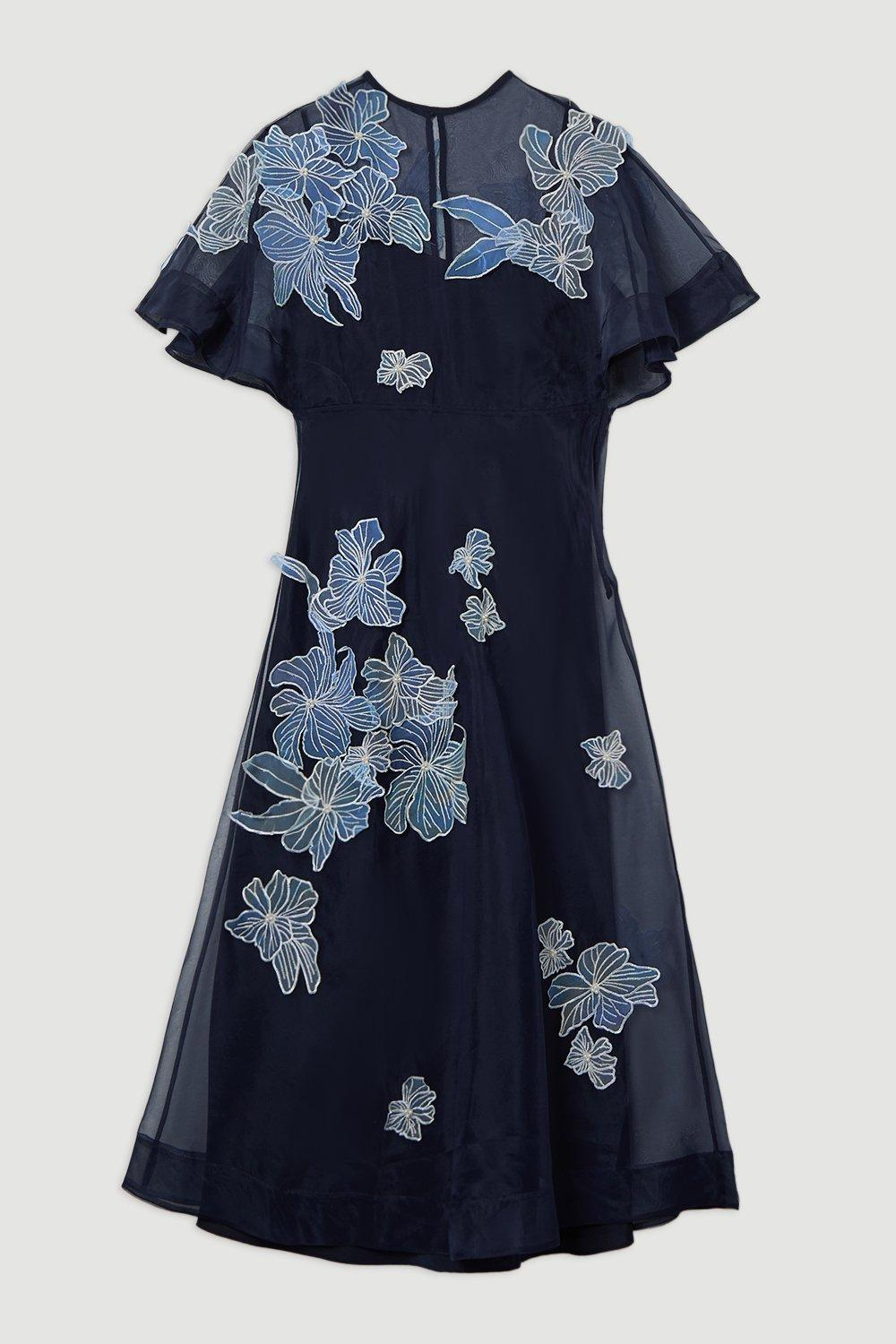 Floral Applique Organdie Woven Maxi Dress