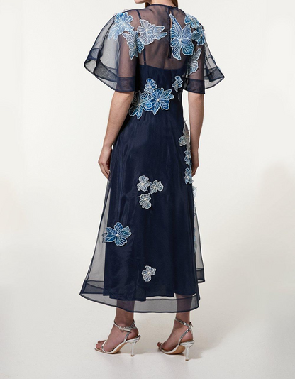 Floral Applique Organdie Woven Maxi Dress