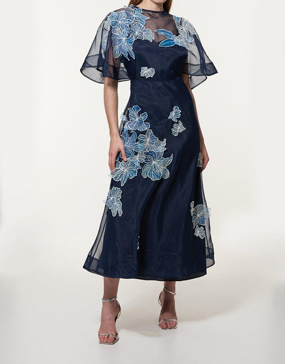 Floral Applique Organdie Woven Maxi Dress