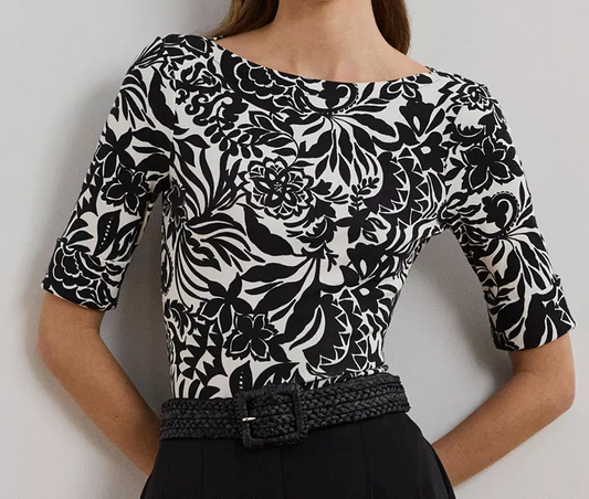 Floral Stretch Cotton Boatneck Tee