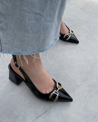 Leather heeled sandals, Gold Horsebit