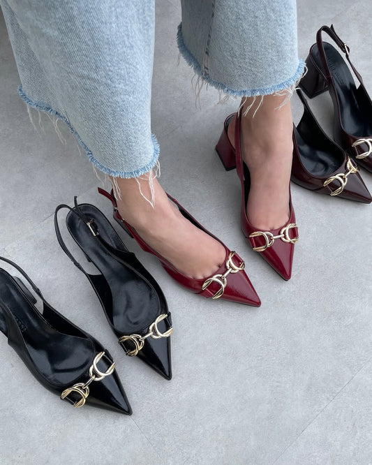 Leather heeled sandals, Gold Horsebit