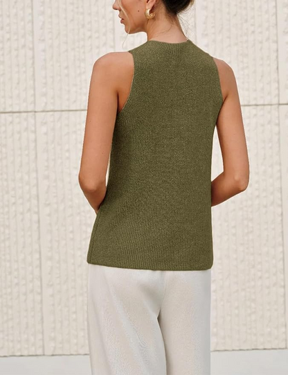 Halter Cross Over Collar Tank Knit Sleeveless Top