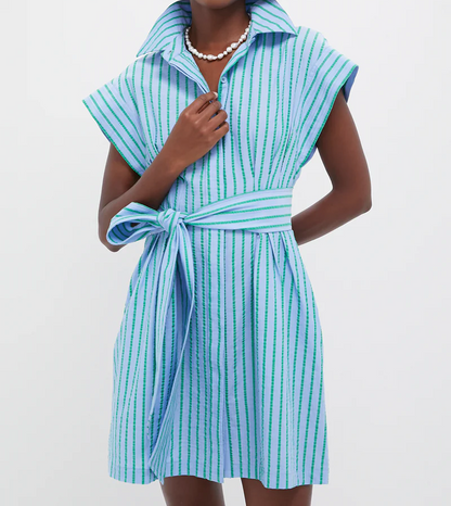 Elegant Striped Mini Dress with Belt