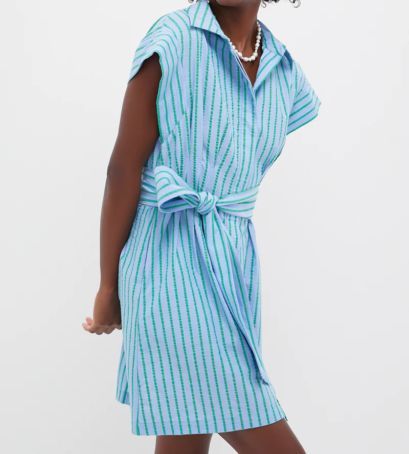 Elegant Striped Mini Dress with Belt