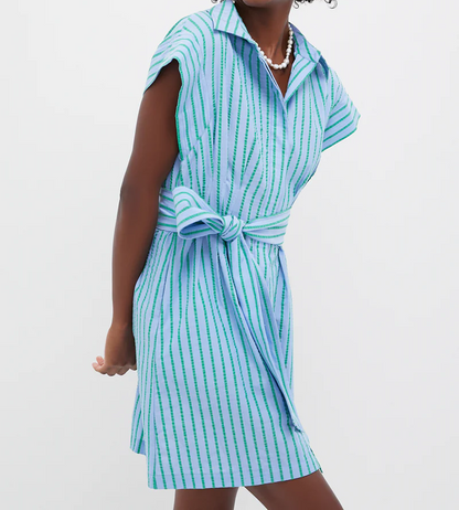 Elegant Striped Mini Dress with Belt