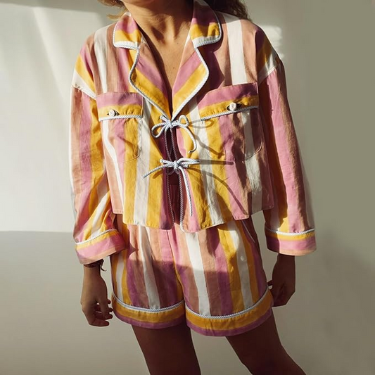 Printed Nightwear Long Sleeve Tie-up Set