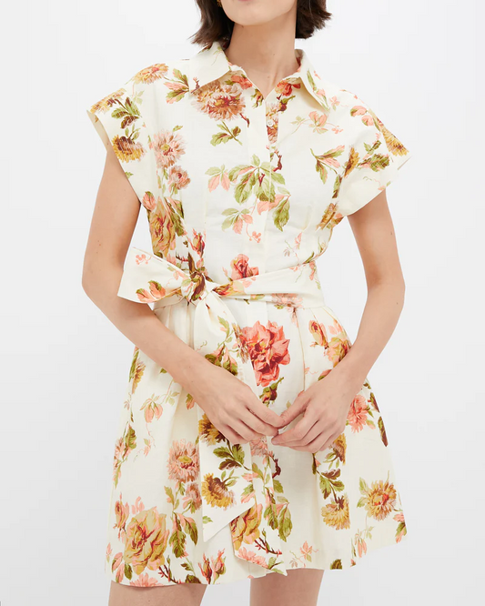 Romantic Floral Cotton Linen Mini Callie Dress