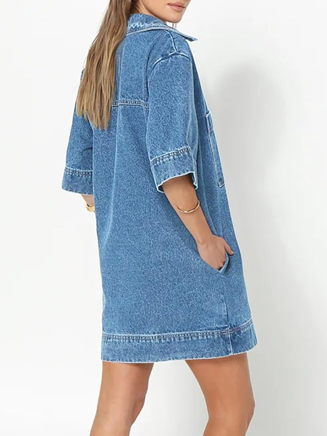 V Neck Mini Casual Jean Dresses