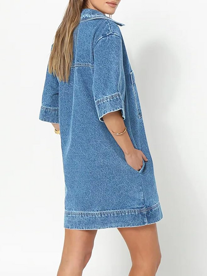 V Neck Mini Casual Jean Dresses
