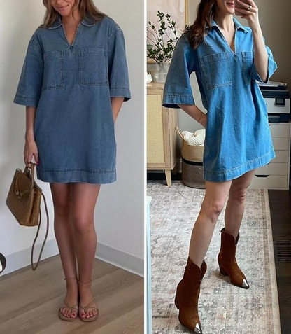 V Neck Mini Casual Jean Dresses