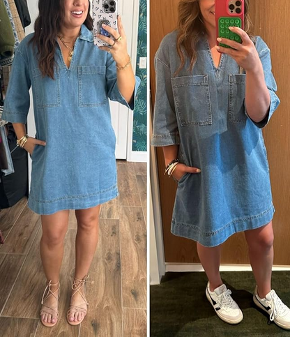 V Neck Mini Casual Jean Dresses