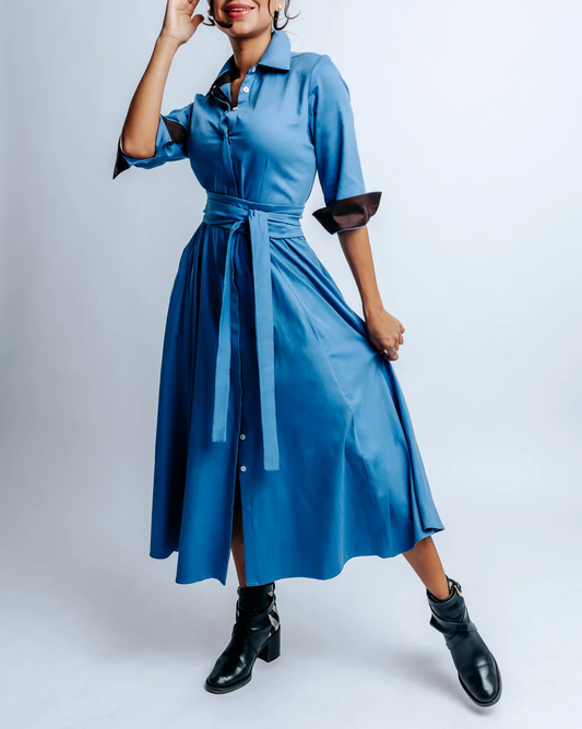 Elegant Blue Dress With Detachable Belt