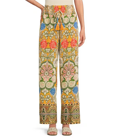 Ruffle  Bubble Sleeve  Blouse ＋Floral Printed Wide Leg Pants