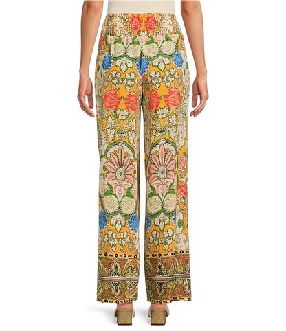 Ruffle  Bubble Sleeve  Blouse ＋Floral Printed Wide Leg Pants